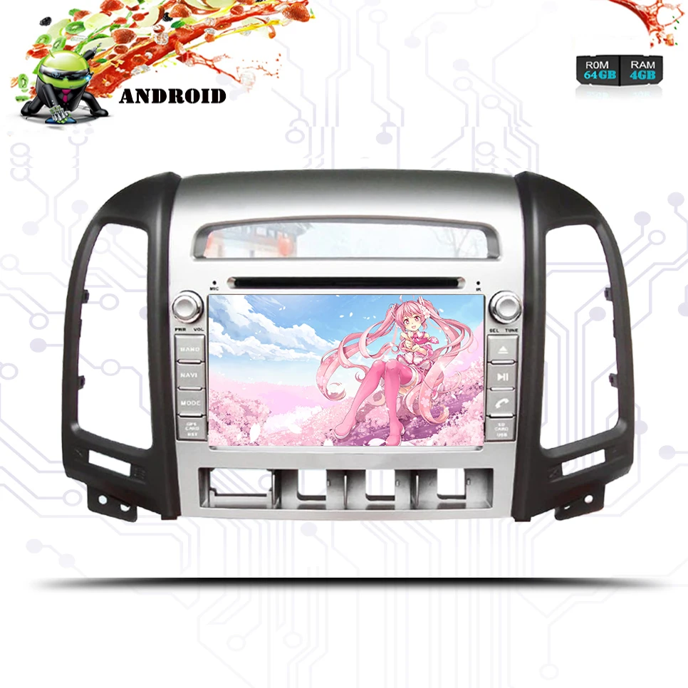 Восьмиядерный Android 9 0 64 Гб ROM dvd плеер Bluetooth GPS навигация радио для 2005 2012 HYUNDAI SANTA FE с
