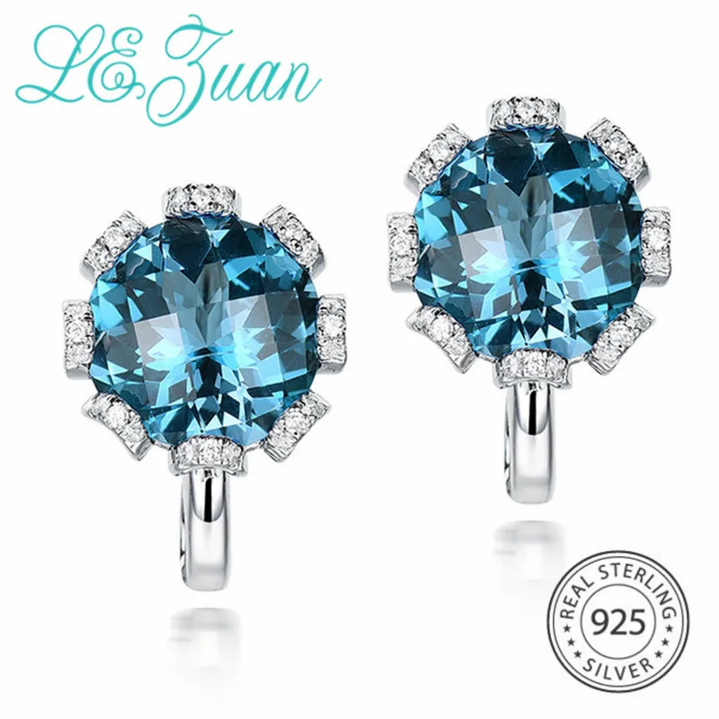 L& zuan серьги из стерлингового серебра 925 пробы для женщин 7.7ct натуральный голубой камень топаз элегантные клипсы драгоценные камни ювелирные украшения