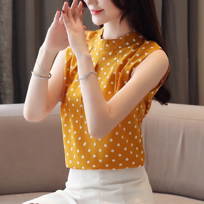 New summer Short sleeveless chiffon blouse Loose Women Tops Slim Fit Soft fashion Casual Chiffon O-Neck Lady shirt 4637 50 | Женская
