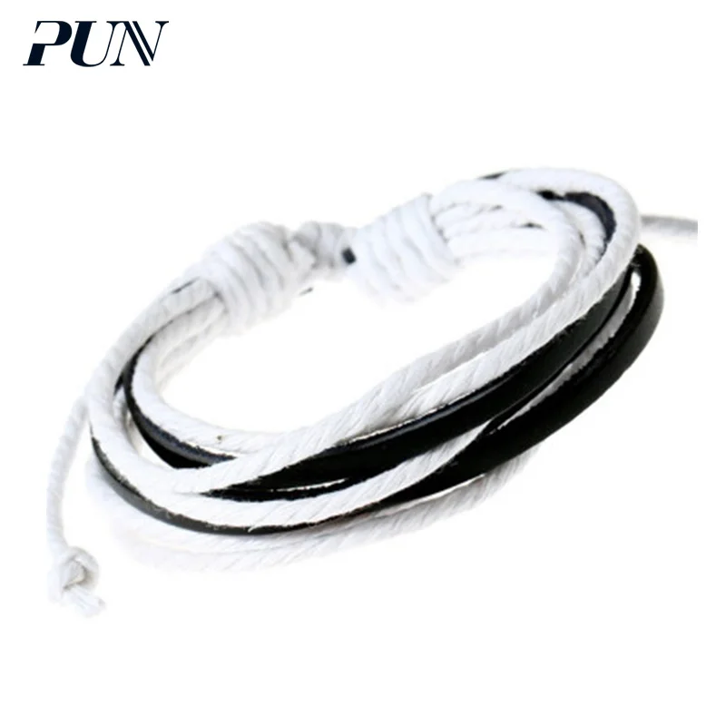 PUN punk braclet, мужские браслеты,, аксессуары для женщин, пара, очаровательный кожаный плетеный персонализированный браслет для мужчин, мужчин, женщин, femme - Окраска металла: white