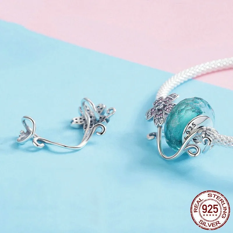 Браслет Pandora,, 925 пробы, серебро, морская Русалка, звезда, бабочка, стеклянные бусины, S925, сделай сам, циркон, Маргаритка, пчела, подвески