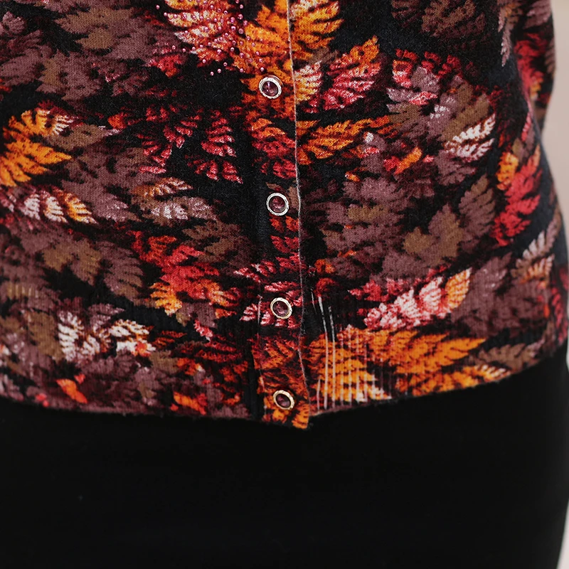 ASLTW Cardigans Women 2018 New Autumn O Neck Sweater High Quality Soft Print Leaf Single Breasted Cashmere Female Cardigan |