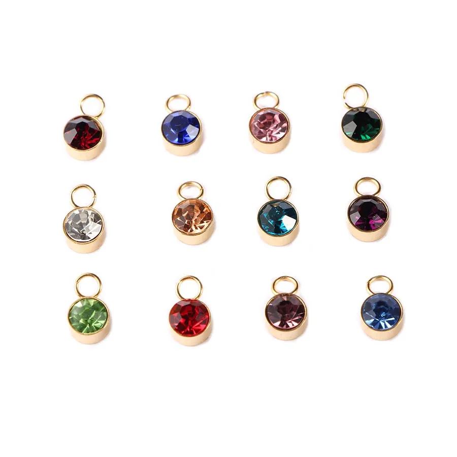 mix colors Jaymaxi 6 мм золотой цвет 12 камень по месяцу рождения подвески из нержавеющей стали камни Подвески Стразы для изготовления ювелирных изделий 12 шт./лот - Metal color: mix colors