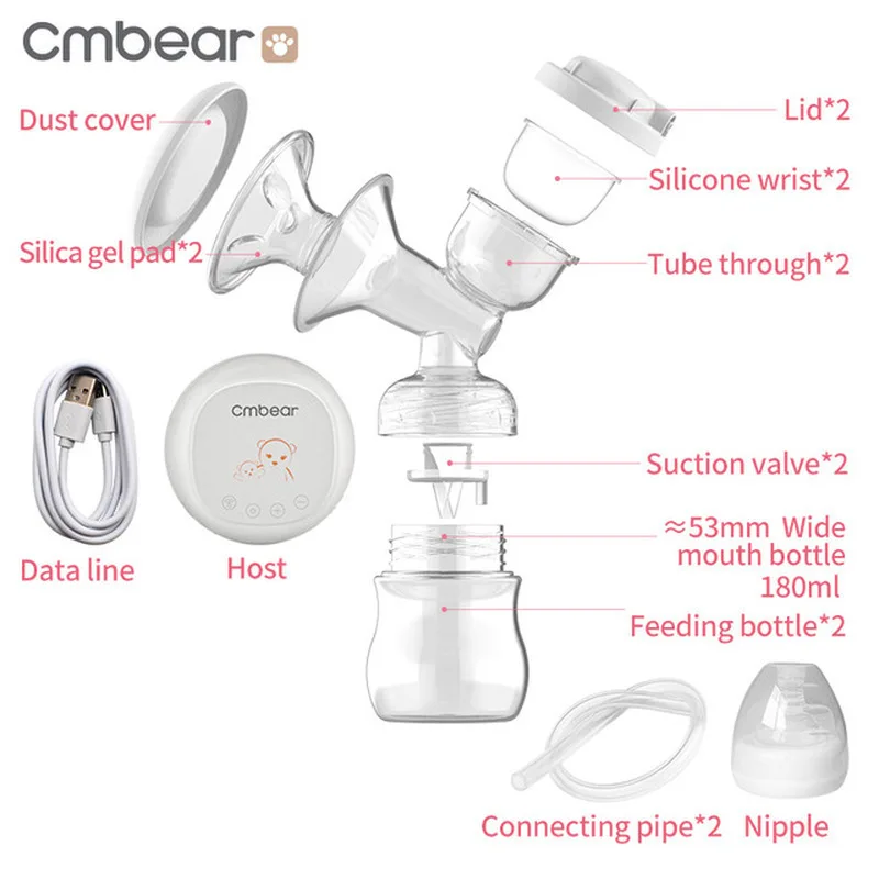 Cmbear сильные всасывающие массажные молокоотсосы бутылочка для грудного вскармливания с ЖК-дисплеем двойной молокоотсос бутылочка для молока PP USB