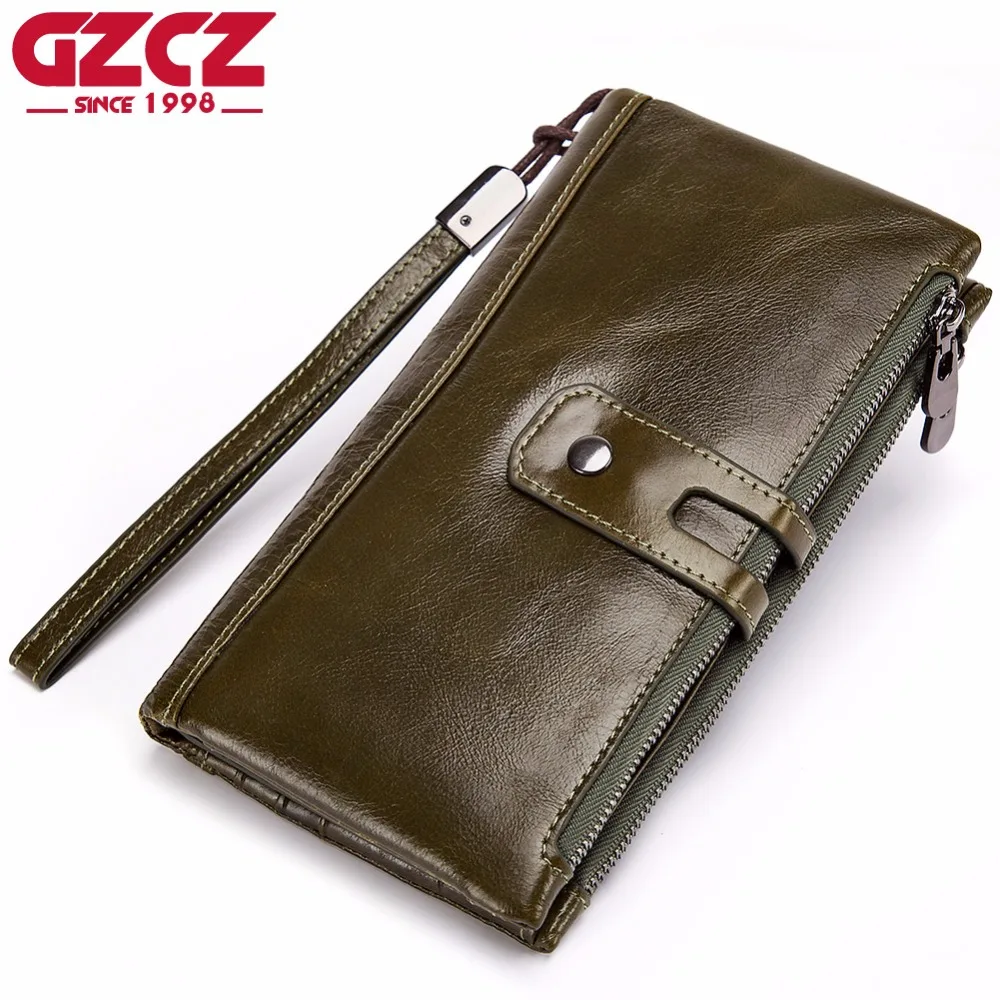 GZCZ клатч кошельки 100% натуральная кожа Длинный кошелек двойная молния Мода