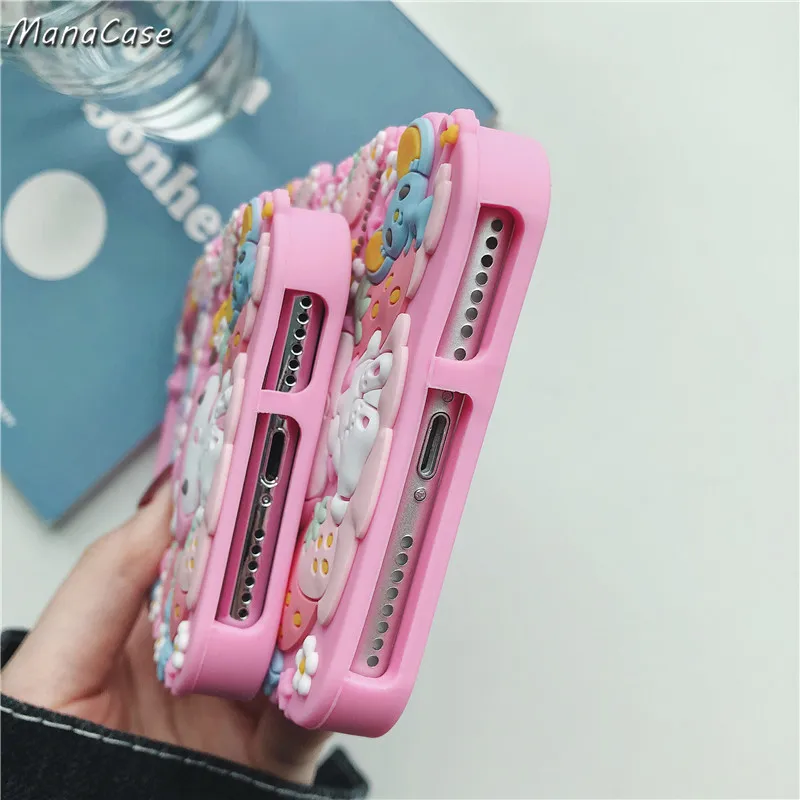 Милый 3D японский Мелодия клубника рамка чехол для телефона для iPhone 11 Pro Max X XS MAX XR 6 6s 7 8 Plus для силикагель задняя крышка чехол s