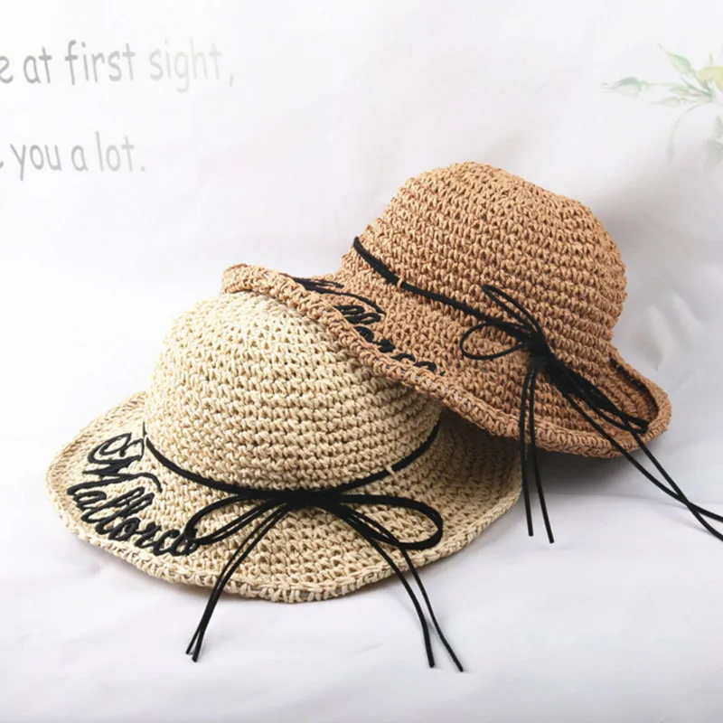 New Summer Sunscreen child Girl Ladies Women Foldable Striped Bow Cap Big along hat Sun beach lm37 | Детская одежда и обувь