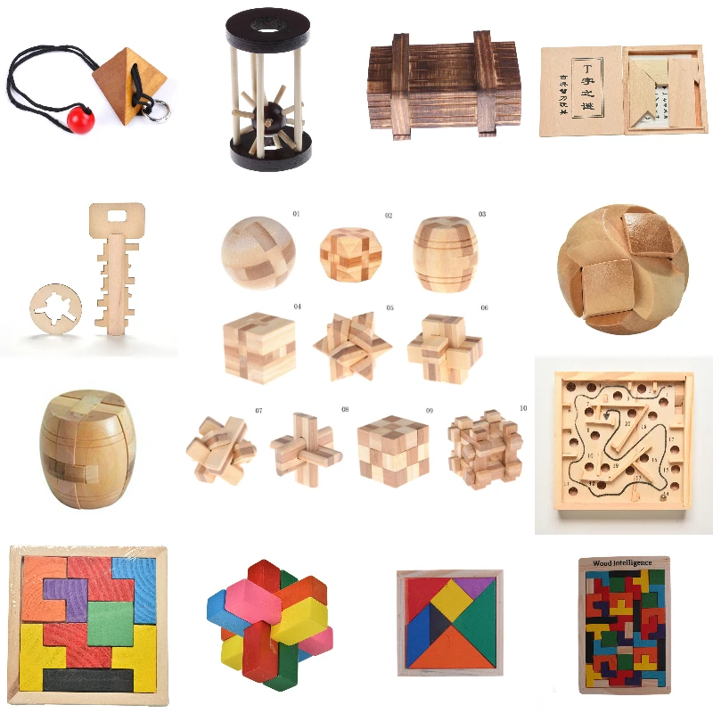 

New IQ Brain Teaser Kong Ming Lock 3D Wooden Interlocking Burr Puzzles Game Toy Small Size For Adults Kids