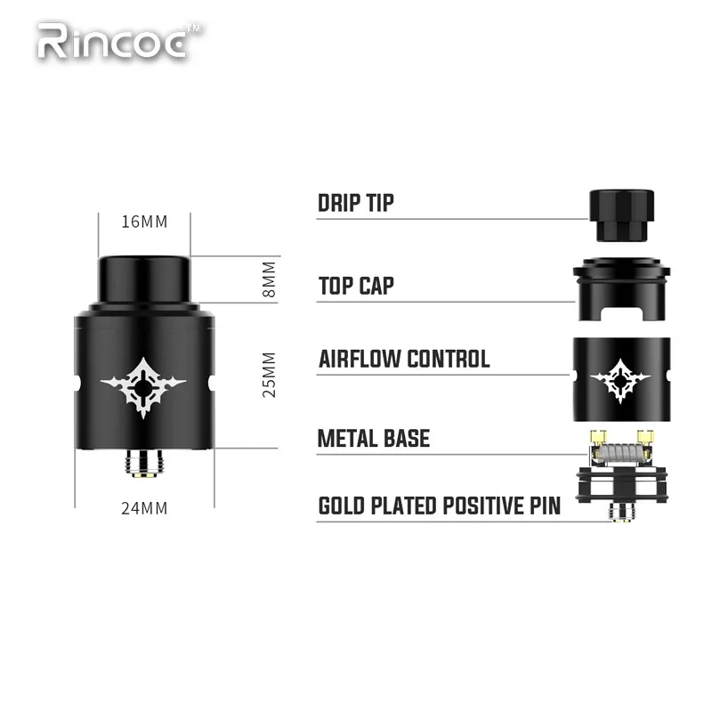 Оригинальный комплект Rincoe Manto Mini RDA 90 Вт одна батарея 18650 маленький размер полный