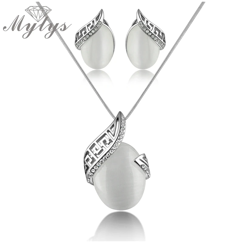 Mytys Новое поступление серебряный цвет подвеска с опалами ожерелье и набор