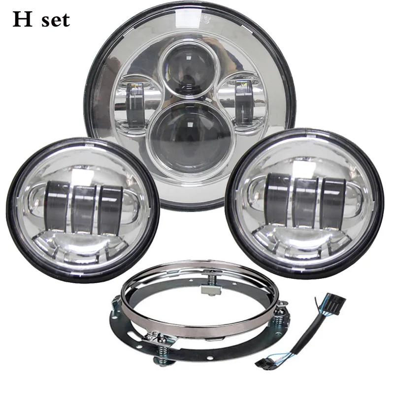 7 inch LED Headlight with 4.5 Passing Lamps for Motorcycles with Adapter Ring High low beam
