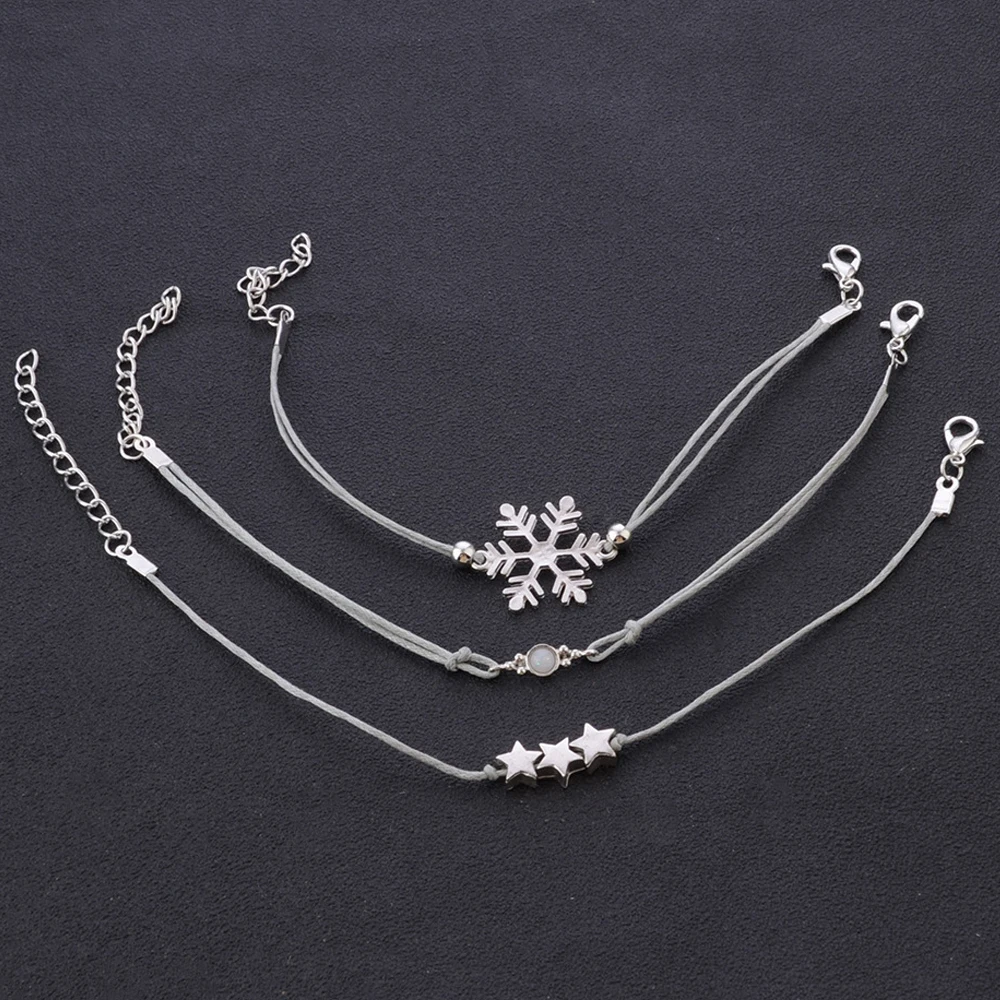 5 Pcs/Set Trend Bangle Snowflake Gems Star Crescent Wafer Chain Bracelet Set Women Exquisite Jewelry Party Accessories Gifts | Украшения и