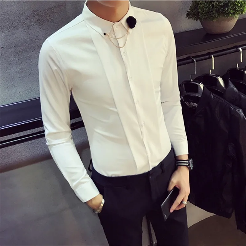 Homme Лидер продаж высокое качество смокинг рубашка мужской Slim Fit с длинным рукавом