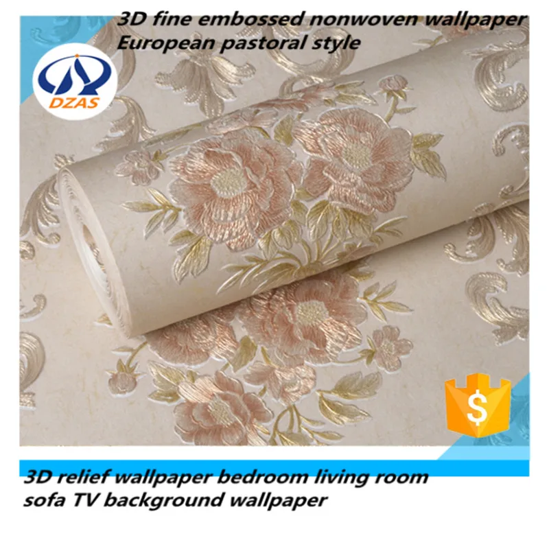 

American rural 3D relief fine embossing large flower non-woven wallpaper