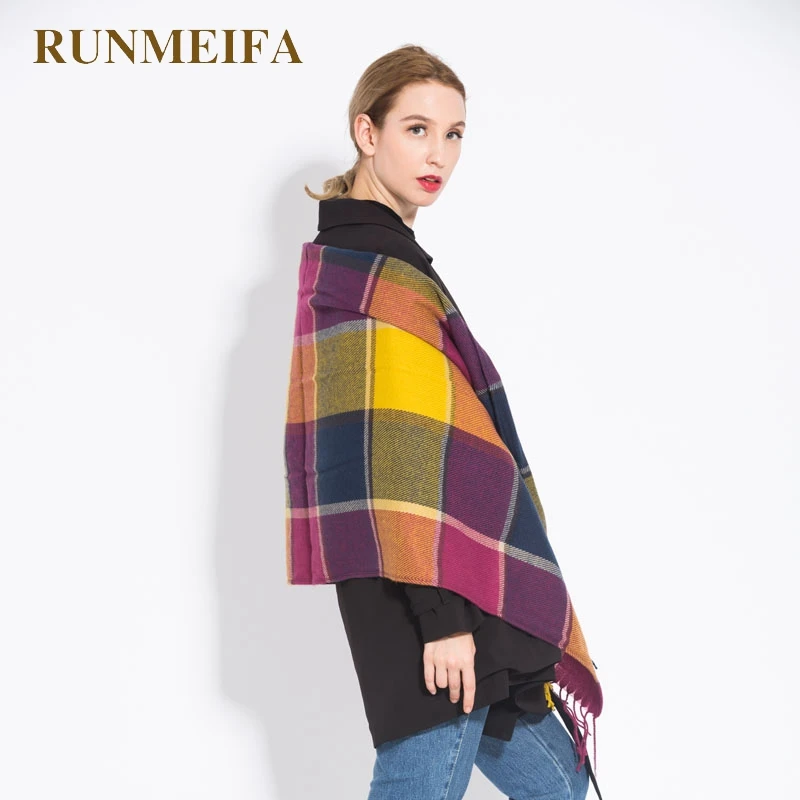 RUNMEIFA Новый женский шарф осень зима модные клетчатые шарфы акриловые толстые