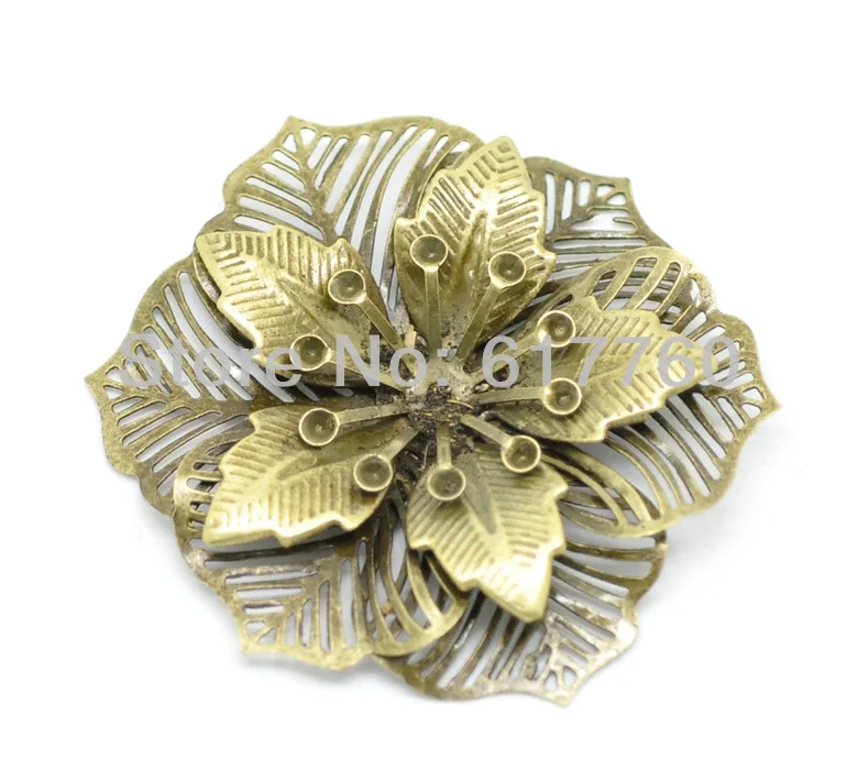 

Free shipping-10PCs Antique Bronze Filigree Flower Embellishments Findings 5.5x4.8cm(can hold SS10 rhinestone) J0636