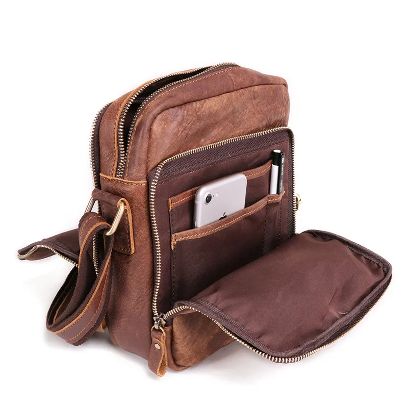 Nesitu High Quality Brown Coffee Soft Genuine Leather Small Men Messenger Bags For ipad mini Real Skin Male Shoulder Bag M6423 | Багаж и