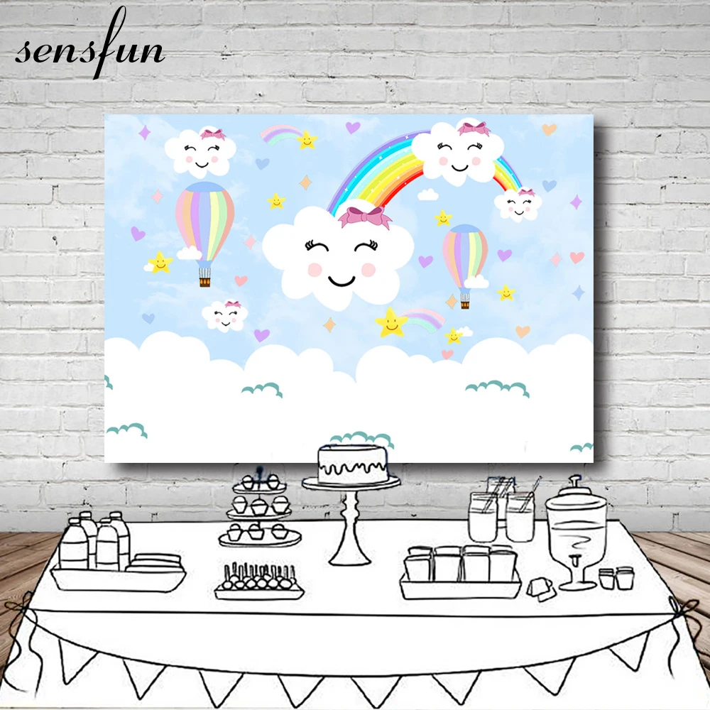 Прекрасный с веселыми облаками Радуга воздушный шар декорация Baby Shower детский