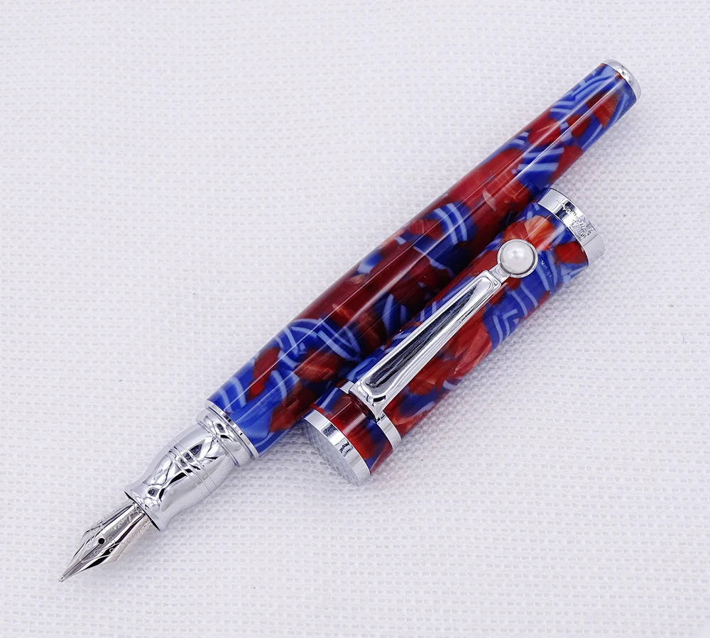 Fuliwen Celluloid Fountain Pen Maple Leaf Blue-Red Fine Nib Fashion Writing Gift Business Office Home School Supplies |