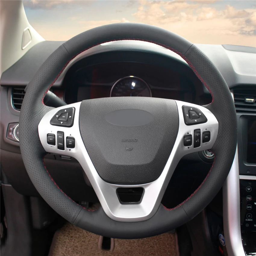MEWANT черный чехол рулевого колеса автомобиля из натуральной кожи для Ford Edge 2011-2014
