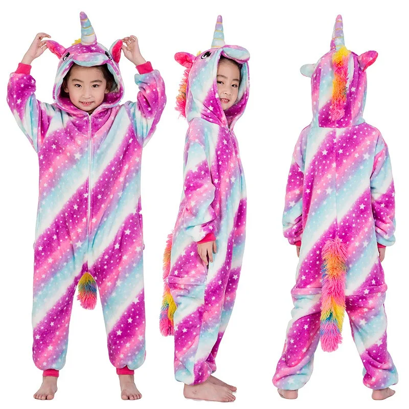 Новые зимние фланелевые детские пижамы Kugurumi единорог комбинезон на Хэллоуин для
