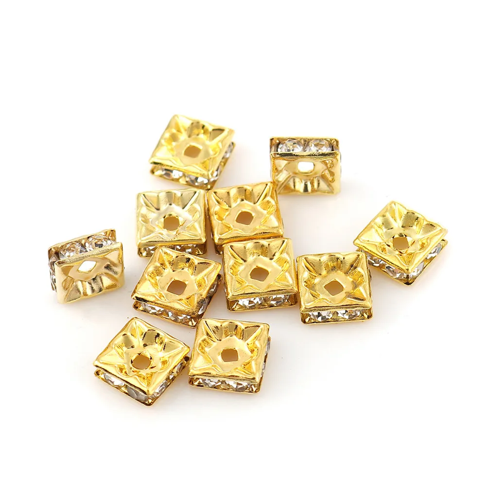 DoreenBeads медные бусины-спейсеры Квадратные золотые прозрачные Стразы DIY фурнитура