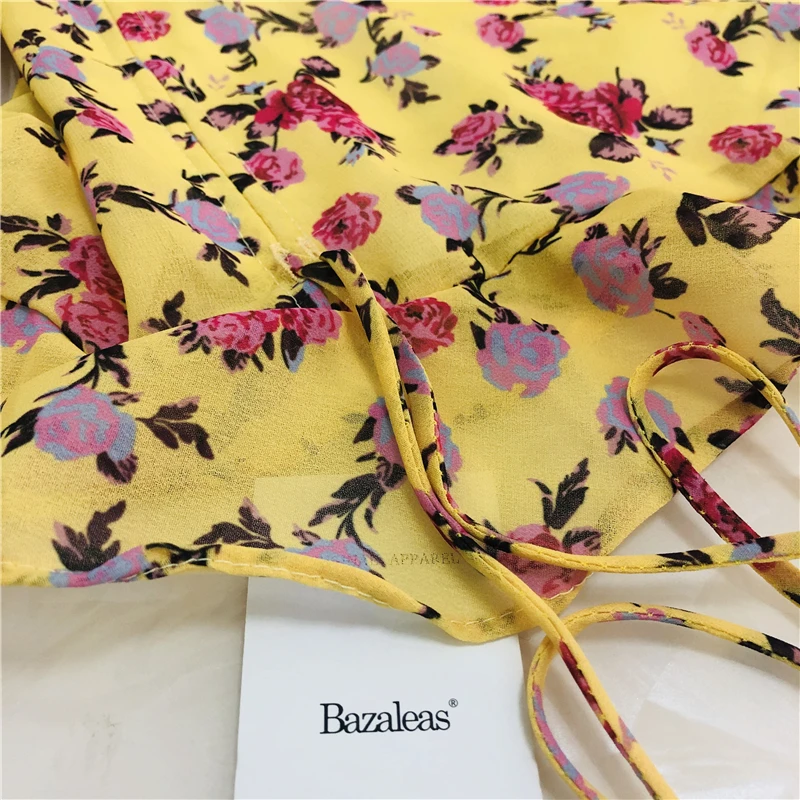 Женское платье с оборками Bazaleas винтажное желтое цветочным принтом Пляжное