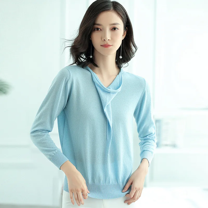 Осенний офисный Женский вязаный шарф с воротником модный свитер 4 цвета длинный