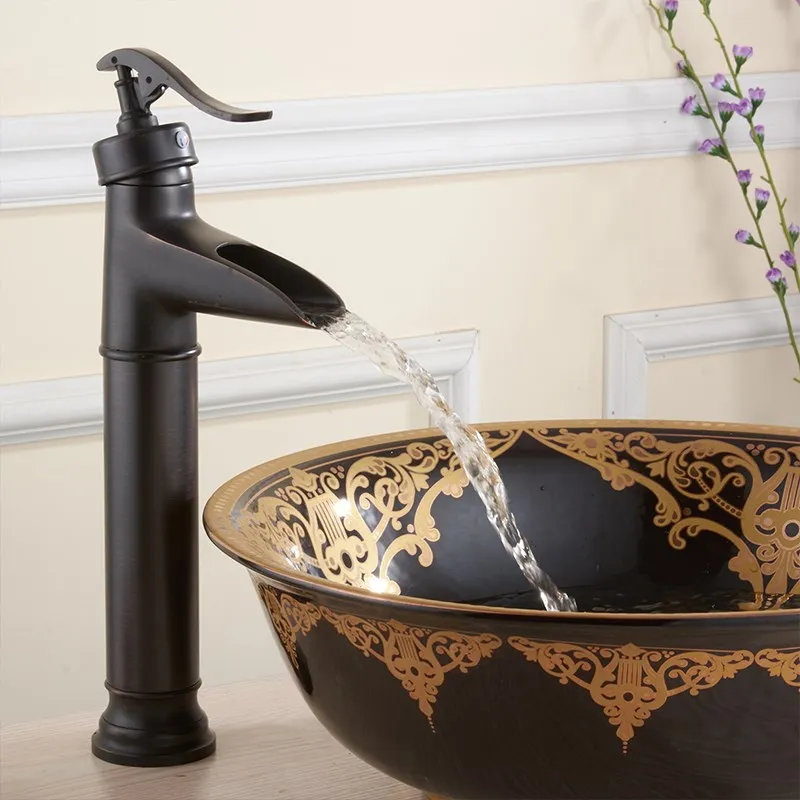 Basin Faucets Antique Brass Waterfall Bathroom vessel Sink Faucet Single Handle Hole Deck Wash Mixer Water Tap WC Taps | Обустройство