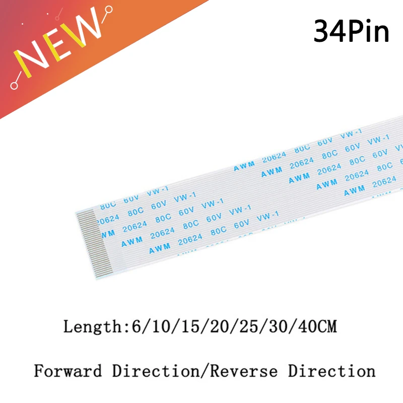 

10PCS 34Pin FPC/FFC Ribbon Flexible Flat Cable Pitch 0.5MM 34P Wire Length 6/10/15/20/25/30/40CM
