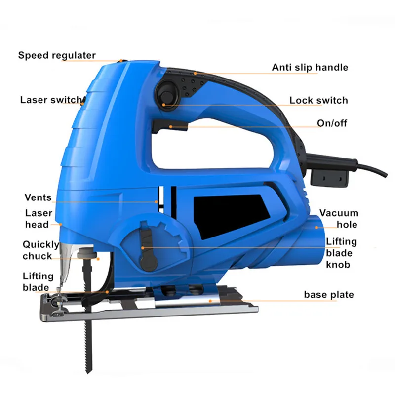 

laser guide electric curve saw with 20pcs saw blade DIY electric woodworking jig saw multi-function dust free sawing machine