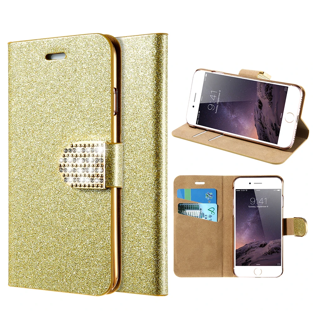 DOEES Shiny Girl Bling Phone Case For iPhone 6 6S 7 8 X Plus Rhinestone Leather Wallet Stand Flip Cover iPhoneX 5 5S SE |