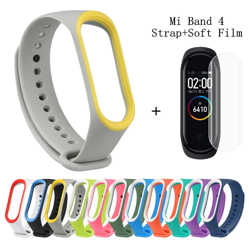 Xio mi Band 4 mi Band 4 Band 4 силиконовый ремешок+ мягкая пленка защитная пленка для экрана цветные Ремни Аксессуары для Xiaomi mi Band 4