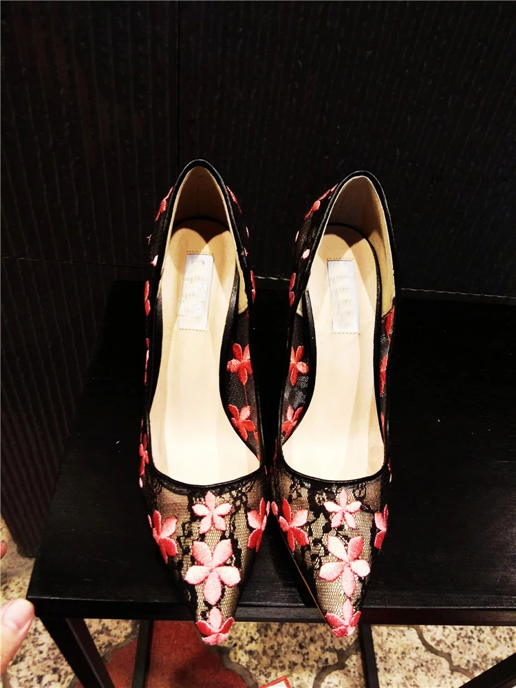 Kmeioo Elegant Embroider Flower Shoes Woman Wedding Pumps Pointed Toe High Heels Lace Stiletto Thin Heel Spring New S | Обувь