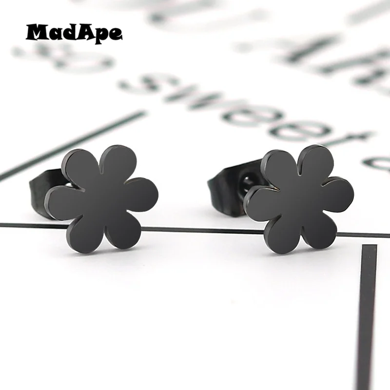 Женские серьги гвоздики MadApe из нержавеющей стали с шестью листьями и цветком 3