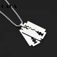 2021 new well polished 316l stainless steel mens stylish jewelry necklace 2pcs shaving blade pendant with 27 5 chain cagf0308