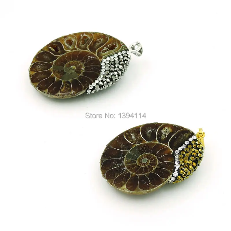 

Natural Ammonite Half Pendant Pave And Paste CZ Gold And Silver Plated Approx 45*35mm