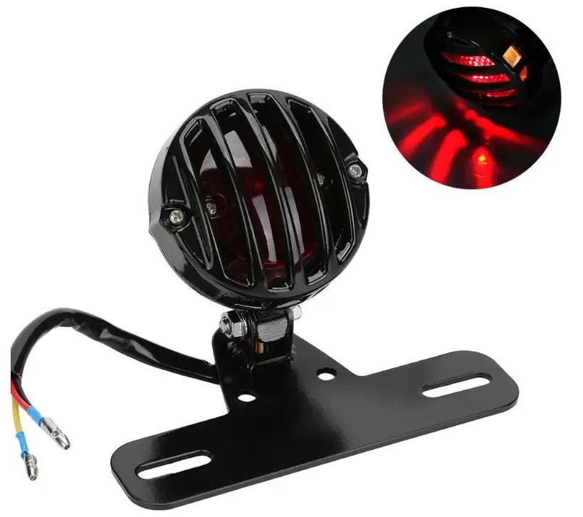 Motorcycle LED Retro Red Rear Tail Brake Stop Light Lamp With License Plate Mount for Harley Honda Suzuki Chopper Bobber KTM |