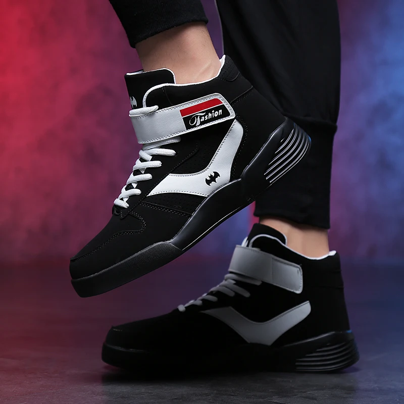 

Autumn Men PU Leather Fashion Sneakers High Cut Men's Casual Shoes Winter Male Warm Footwear 2019 New Size 46 Man Casual Sneaker