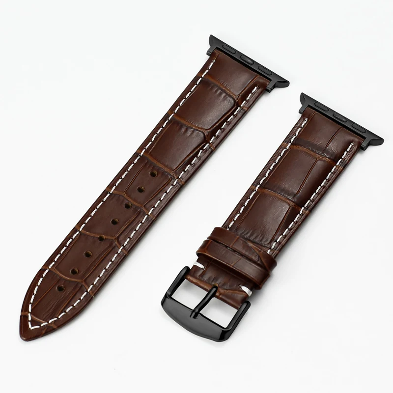 Black-Brown-A Carouse Watch Accessories Calf Genuine Leather Strap For Apple Watch Band 42mm 38mm Series 4/3/2/1 iWatch 44mm 40mm Watchband - Цвет ремешка: Black-Brown-A