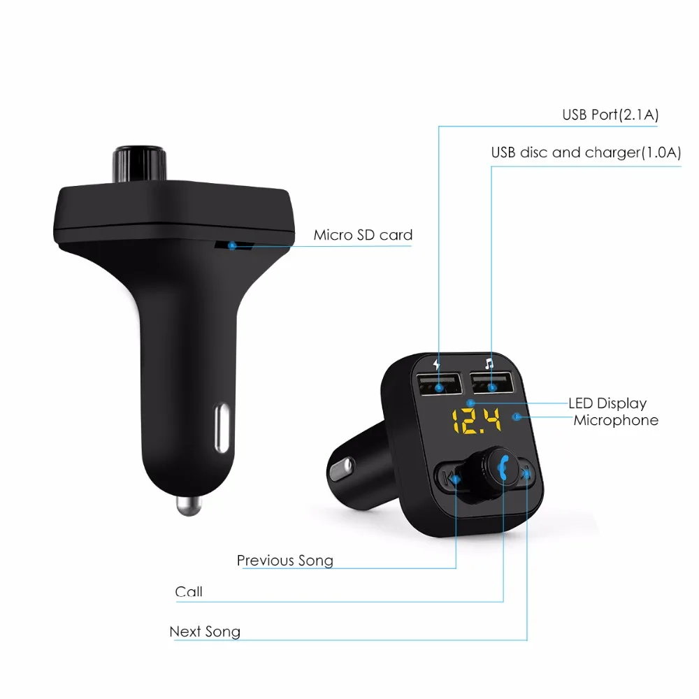 SOONHUA Bluetooth передатчик умное зарядное устройство 3.1A 2 USB Автомобильное Поддержка