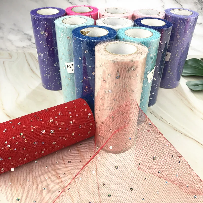 

Glitter Sequin Tulle Roll 15cm*22m Tulle Roll Spool Tutu skirt Wedding Decoration Organza Laser DIY Birthday Party Supplies