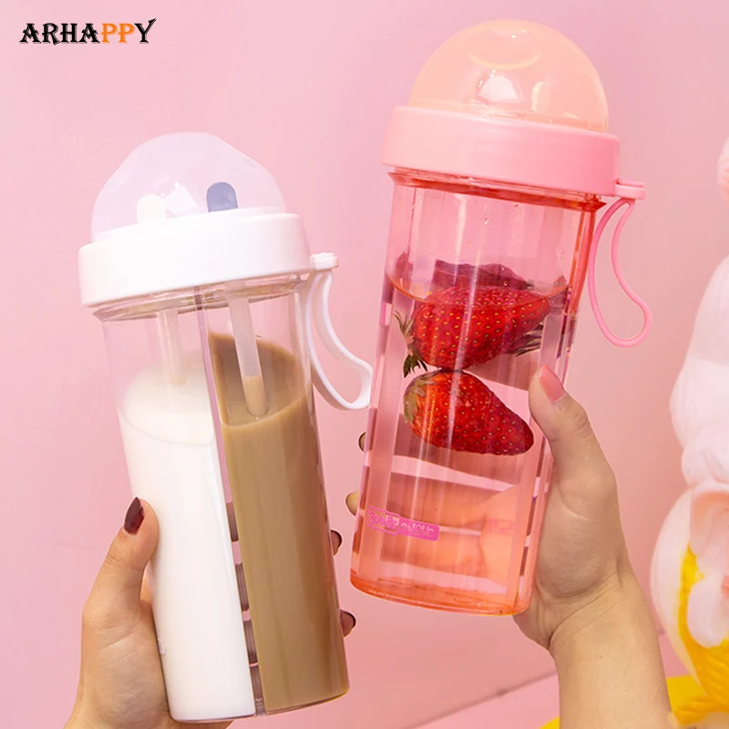Бутылка для питьевой воды с соломинкой фитнеса BPA Free бутылка двойными соломками