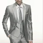 Серебристо-серый атласный Свадебный Мужской костюм 2020 официальный облегающий стильный мужской блейзер для вечерние под заказ смокинг 3 предмета мужские костюмы