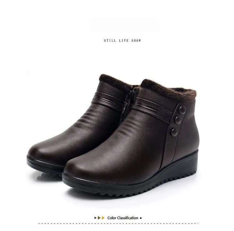 GKTINOO Fashion Winter Boots Women Leather Ankle Warm Boots Mom Autumn Plush Wedge Shoes Woman Shoes Big Size 35-41
