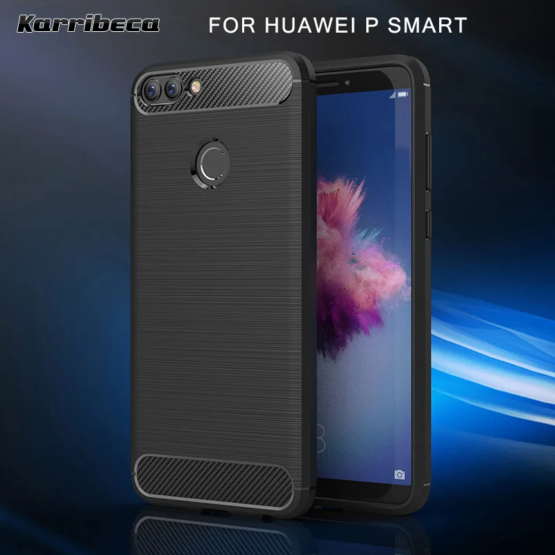 Углеродного волокна матовый Силиконовый чехол на Huawei P Smart чехлы случае чехля
