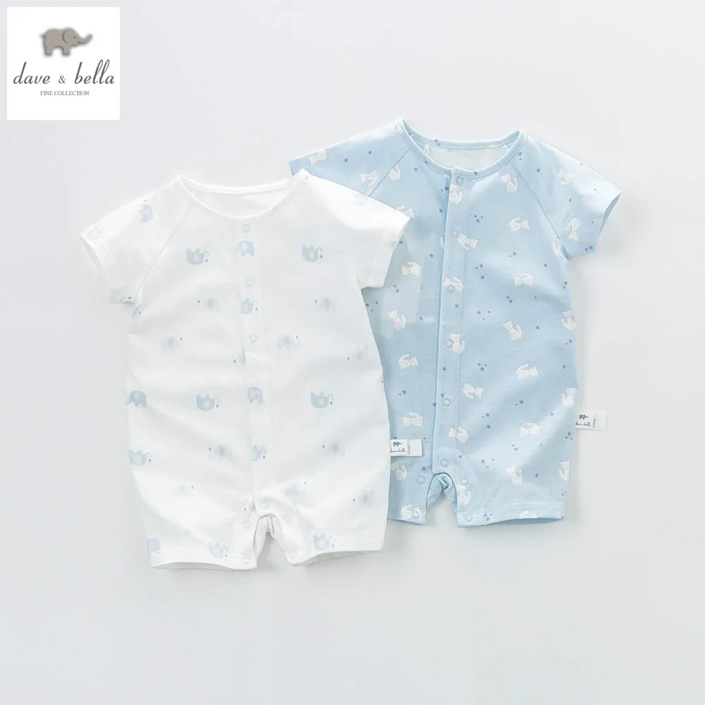 DB5855 dave bella summer new born baby cotton romper 2 piece animal printed infant clothes |