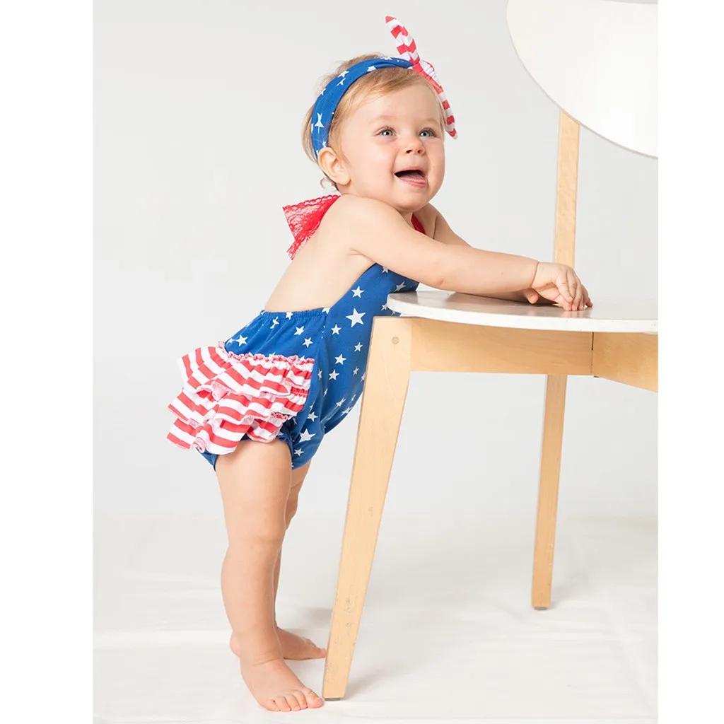 Одежда для маленьких девочек Bebes лето 2019 топы 4 июля комбинезон с принтом звезд +