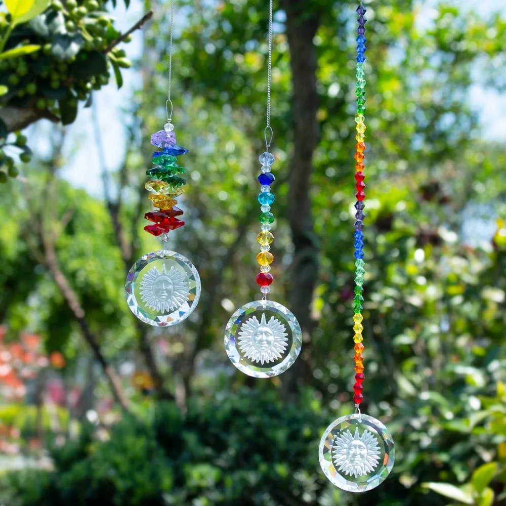 H & D 3 шт./компл. чакра Suncatcher с подвеской в виде подсолнуха Радужная подвесная