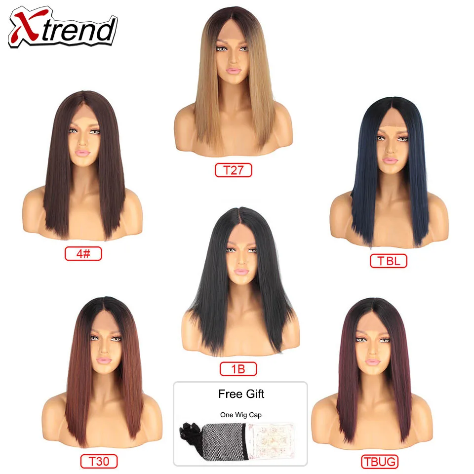Xtrend синтетический кружевной передний парик прямые боб парики для черных женщин